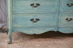 Blue French style serpentine front 9 drawer triple dresser; 55-12193