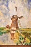 Large framed painting on canvas of a windmill; 55-12253