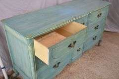 Blue French style serpentine front 9 drawer triple dresser; 55-12193