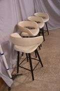 Set of 4 modern style bar chairs with white synthetic leather seats; 74-12858