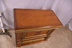 Carved 3 drawer bedside chest with gold trim; 4779-005