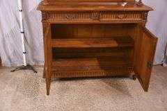 Carved oak French style 3 part buffet with beveled mirror backsplash; 55-12290