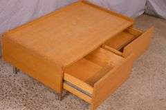 Oak 2 drawer coffee table with silver metal legs; 55-12287