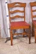 Set of 4 ladderback chairs with red vinyl seats; 3072-008
