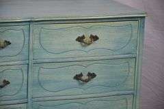 Blue French style serpentine front 9 drawer triple dresser; 55-12193