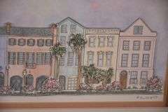 Framed sculptured watercolor print "Rainbow Row" by Patsy Gullett; 18092-025