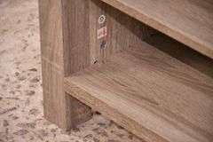 Distressed barnwood-look laminate open front bookcase/media credenza; 1153-088