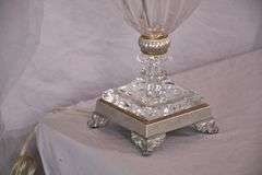 Schonbek large crystal lamp with shade and silver trim; 55-12272
