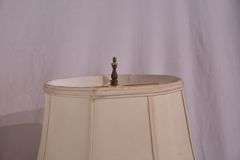 Pair of floral decorated white glass lamps with shades; 55-12279