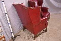 Pair of Ethan Allen red leather wingback armchairs; 74-12889
