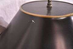 Gold metal lamp with black metal shade; 55-12201A