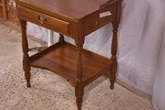 Monitor cherry two-tier single drawer side table with turned legs and columns; 55-12340