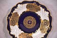 Weimar "Jutta" cobalt, white, and gold porcelain plate; 16780-002