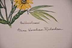 Signed framed print "Blue Grosbeak with Black-eyed Susan" by Anne Worsham Richardson; 18092-026
