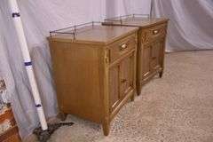 Pair of end tables with brass galleries; 55-12284