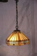 Hexagonal stained glass hanging light; 1116-732