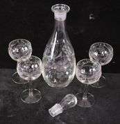 5 piece etched glass wine set with grape designs; 18308-018