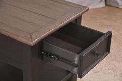 Black two-tier single drawer end table with gray top; 14435-016