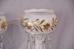 Pair of white and gold painted luster lamps with crystal prisms; 55-12198