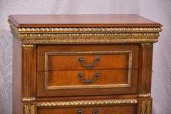 Carved 3 drawer bedside chest with gold trim; 4779-005