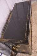Black and gold Oriental decorated 2 door dresser with fitted interior; 55-12177