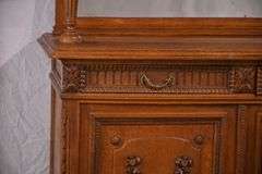 Carved oak French style 3 part buffet with beveled mirror backsplash; 55-12290