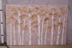Large embellished print of trees on canvas; 396-1387