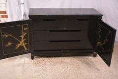 Black and gold Oriental decorated 2 door dresser with fitted interior; 55-12177