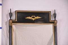 Black and gold mirror with low marble top console table; 55-12187