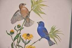 Signed framed print "Blue Grosbeak with Black-eyed Susan" by Anne Worsham Richardson; 18092-026