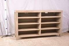 Distressed barnwood-look laminate open front bookcase/media credenza; 1153-088