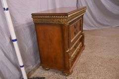 Carved 3 drawer bedside chest with gold trim; 4779-005