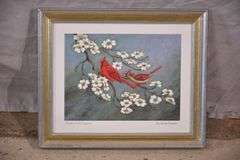 Small signed print "Cardinal with Dogwood" by Anne Worsham Richardson; 18092-027