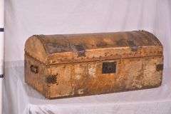 Vintage hair-on-hide covered trunk; 18308-005