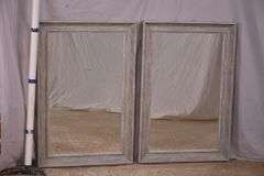 Pair of mirrors with distressed light gray frames; 336-4567