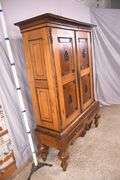 Early inlaid 2 door armoire with black trim; 55-12302