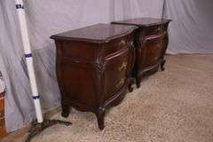 Pair of carved cherry French style 3 drawer bedside chests; 74-12878C