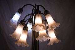 12-light bronze floor lamp with frosted glass shades; 9485-104