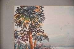 Framed watercolor of a boat on beach by Geri M. Davis; 9485-110