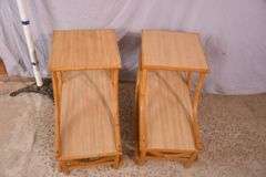 Pair of rattan bentwood two-tier step back side tables with Formica tops; 1116-729