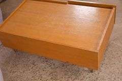Oak 2 drawer coffee table with silver metal legs; 55-12287