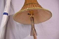 Gold metal palm lamp with split bamboo shade; 336-4566