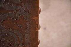 Set of 4 carved dining chairs with embossed leather seats and backs; 192-3099