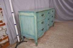 Blue French style serpentine front 9 drawer triple dresser; 55-12193