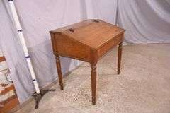 Early lift-top schoolmaster's desk with turned legs; 18308-011