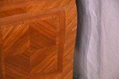 Inlaid ormolu mounted bombe style 2 over 2 drawer dresser with marble top; 55-12172B