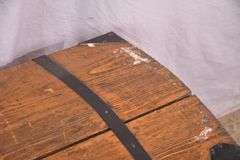 Vintage pine lift-top trunk; 55-12322
