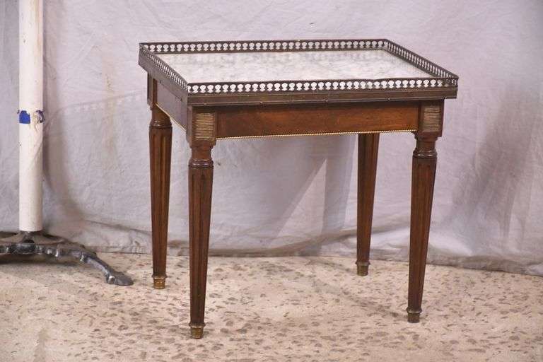 Small Italian marble top side table with bronze gallery; 68-7184