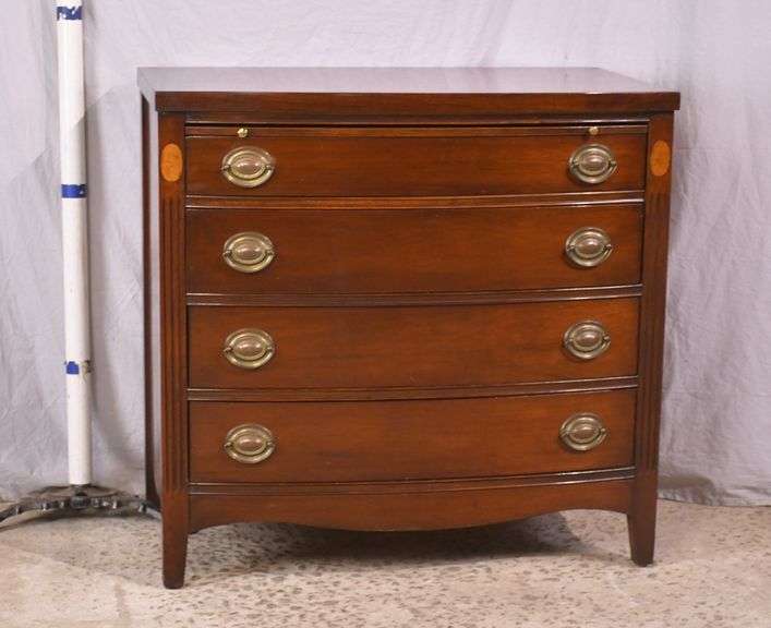 Permacraft mahogany 4 drawer bowfront bachelor's chest with brushing slide; 68-7232