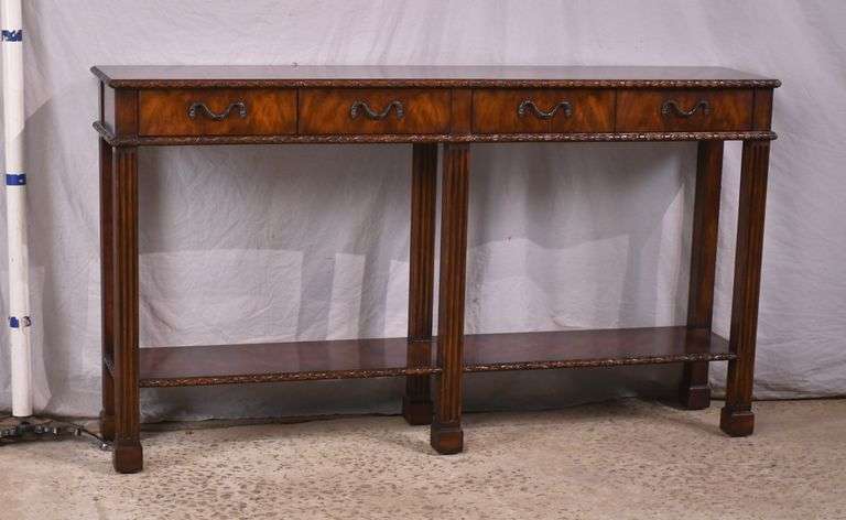 Theodore Alexander crotch mahogany two-tier console with 4 drawers; 68 ...
